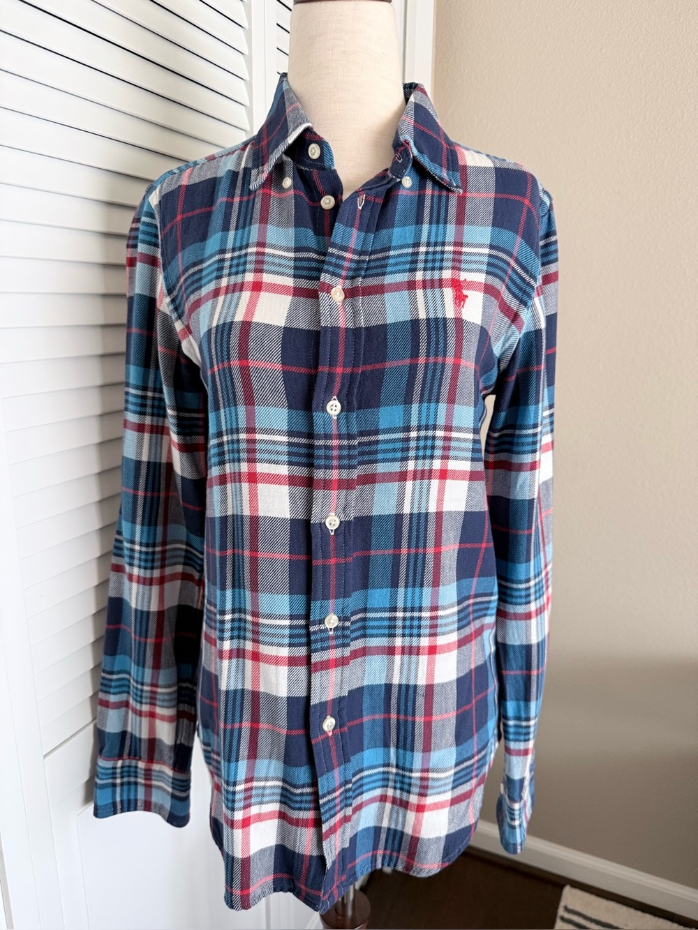 Polo Ralph Lauren Women’s Plaid Button-Up Shirt - Blue/Red Plaid Sz XS EUC